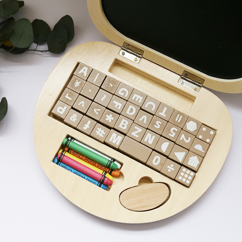 Montessori-Inspired Wooden Toy Computer For Toddlers Educational Pretend Play English Alphabets Keyboard EN71 CPC