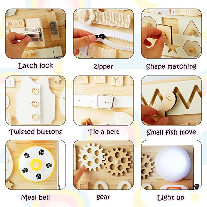 Locks Latches Board Sensory Activity Board Children Montessori Early Education Learning Wooden Busy Board for Kids Baby Toddler