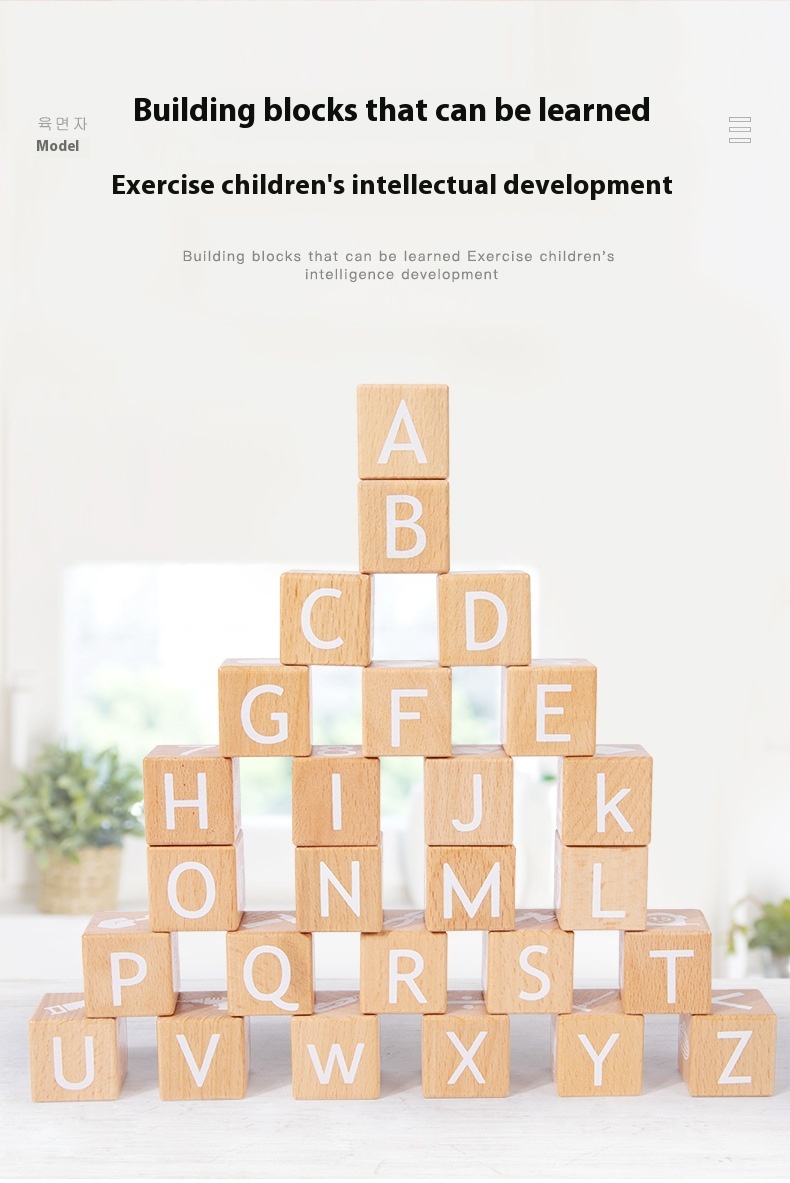 Large ABC Letter Number Building Blocks Eco-Friendly Beech Wood Infants' Cognitive Early Education Enlightenment Toy Square Icon