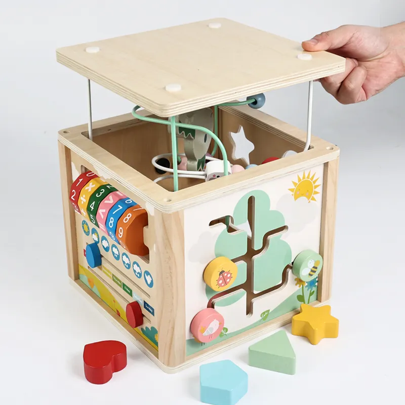 Wooden Activity Cube Bead Maze Toy for Toddlers Fine Motor Skills Development