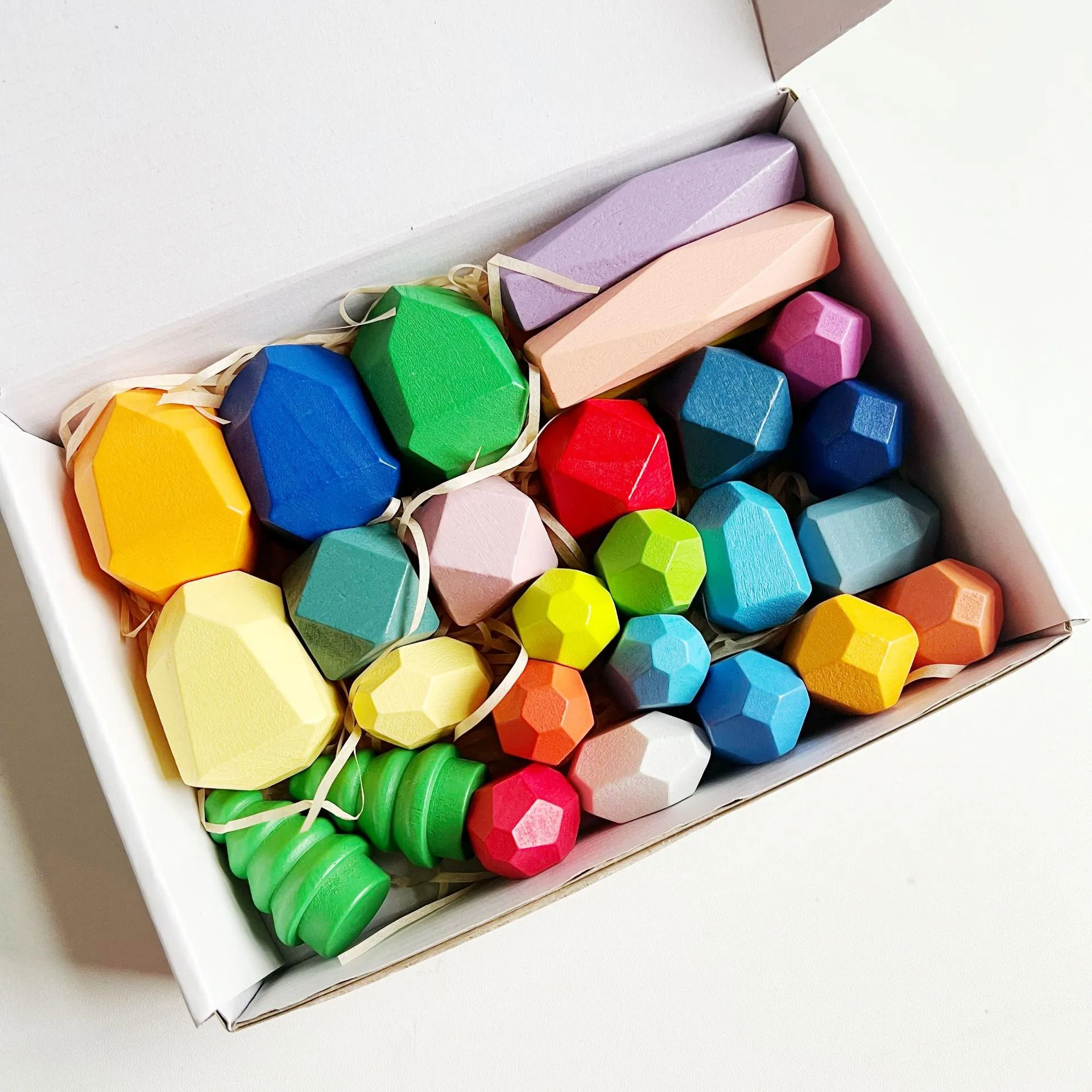 20PCS Rainbow Sorting Building Blocks Kids Stacking Rocks Balancing Wooden Stone Toys