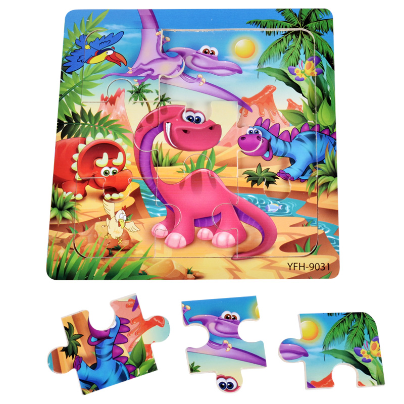 Custom Wooden 9 Pieces Cartoon Animal Baby Montessori Educational Learning Jigsaw Puzzles Board Games Toys for Kids Boys Girls