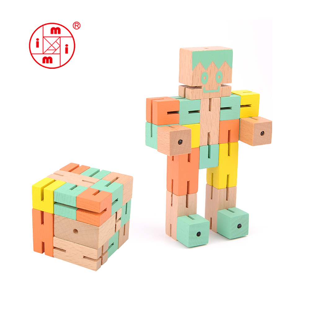Intellectual Development Stacking Puzzle Creative Games 3D Wood Foldable Magic Cube Toys Robot Puzzle