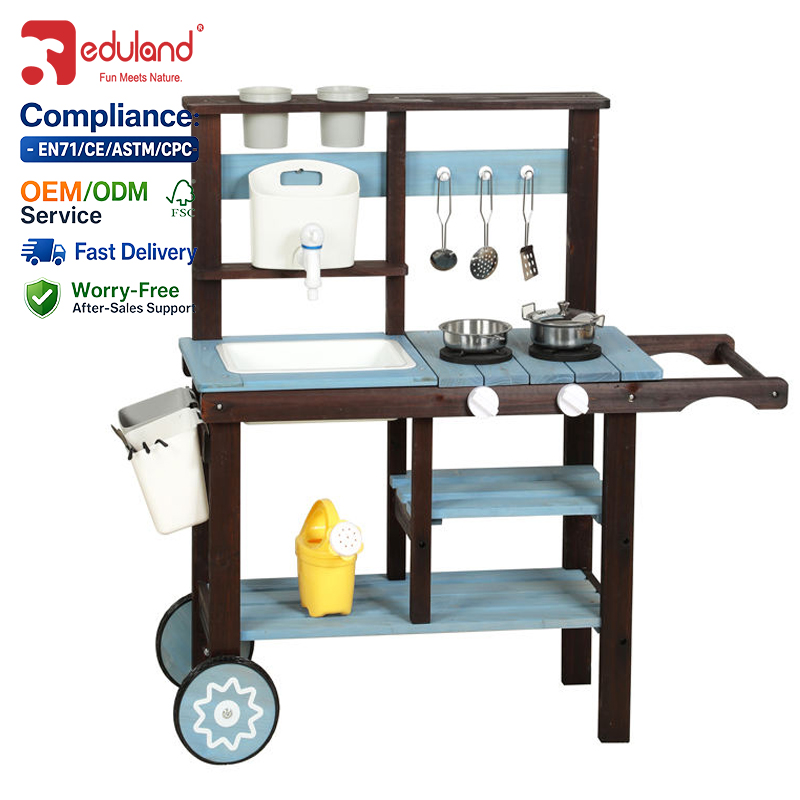 EDULAND OEM ODM Outdoor CPC CE Mud Wooden Kitchen Toys Set Educational Pretend Play Role Playing for Preschool Kids Toddlers