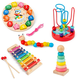 Kids Wooden Colorful Educational Puzzles Toys Baby Wooden I Development Toys Early Learning Montessori Toys Set
