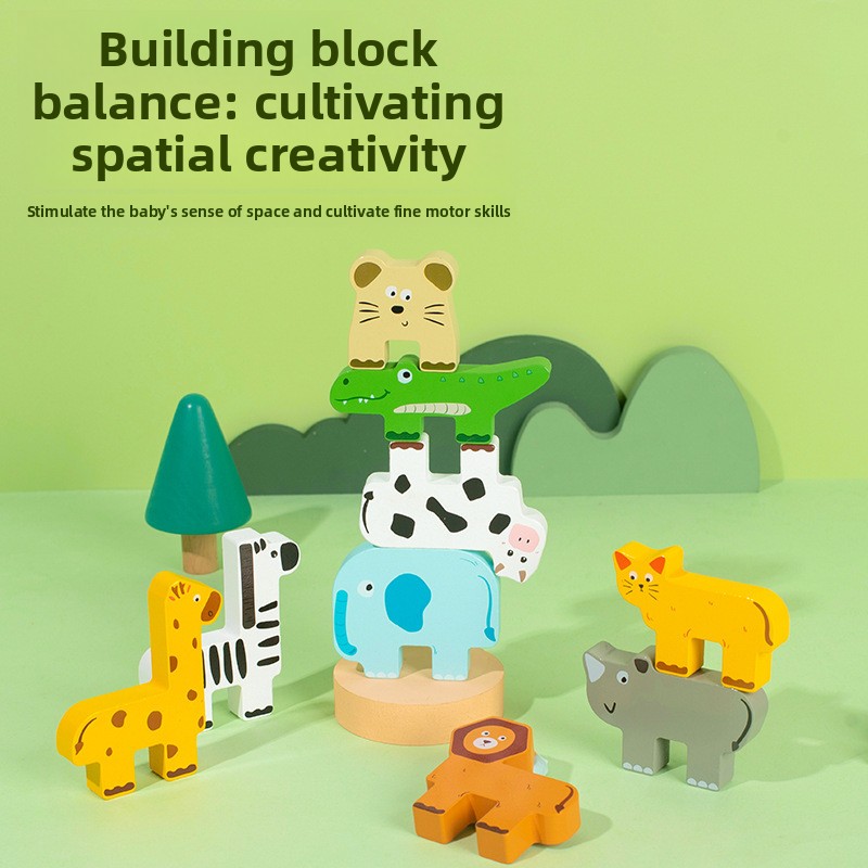 Cross-border Wooden Early Education Fun Animal Music Balance Stacking High Children's Educational Assembled Building Blocks Toy