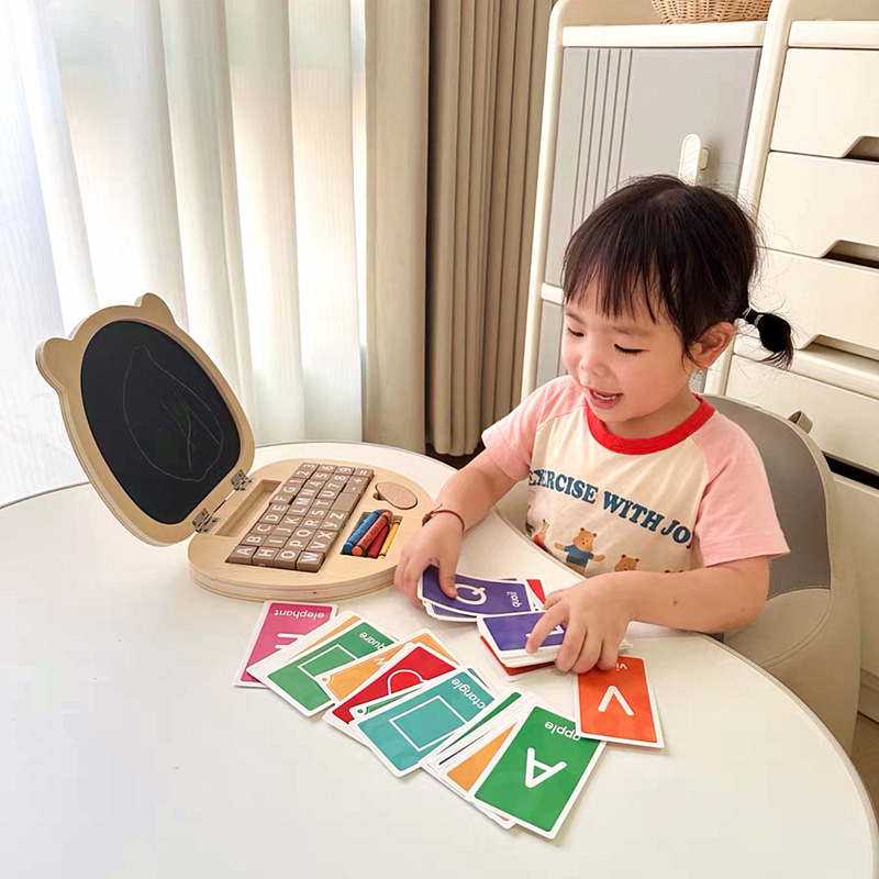 Montessori-Inspired Wooden Toy Computer For Toddlers Educational Pretend Play English Alphabets Keyboard EN71 CPC