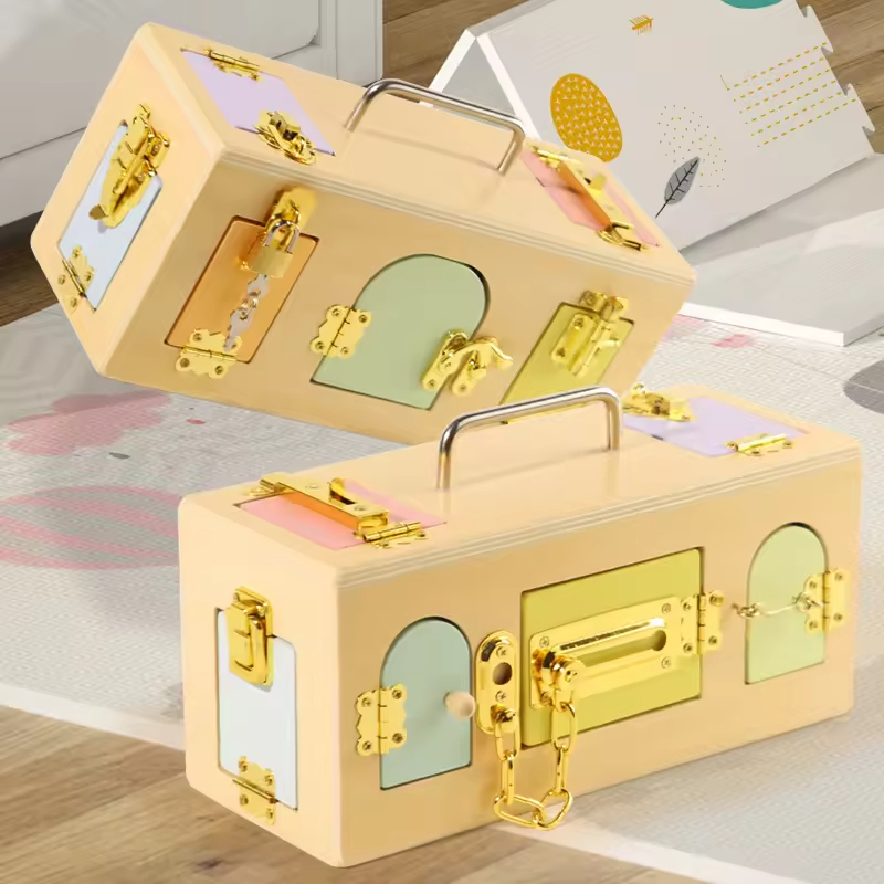 Montessori Busy Board Sensory Toy Wooden Lock Box Toys for Toddlers Fine Motor Skills Learning Playful Gift for Boys Girls