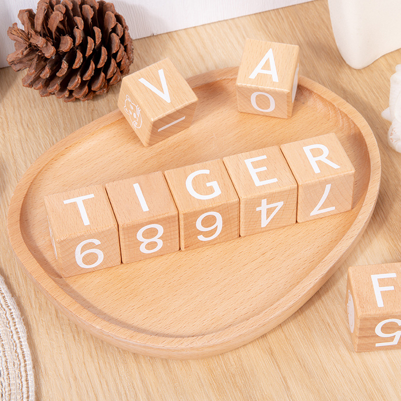 Large ABC Letter Number Building Blocks Eco-Friendly Beech Wood Infants' Cognitive Early Education Enlightenment Toy Square Icon