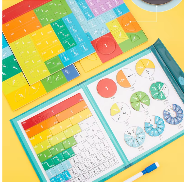 Wooden Fraction Puzzle Magnetic Book Kids Math Learning Toys