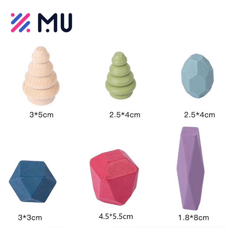 Wholesale Polular Kids Building Blocks Rainbow Sorting Stacking Rocks Balancing Wooden Stone Toys