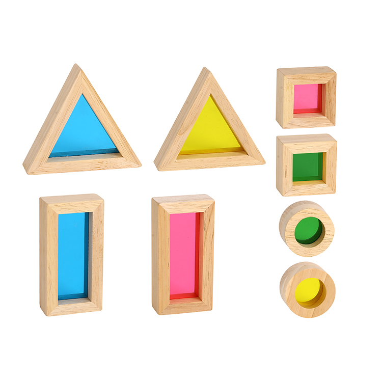 Wooden Montessori Toys Sensory Rainbow Stacking Acrylic Building Blocks Set