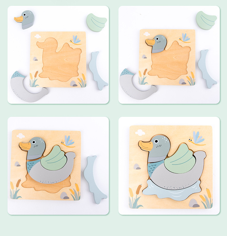 Children's Creative 3D Wooden Puzzles Early Learning Educational Cartoon Animals Puzzle Game Kids Intelligence Toy