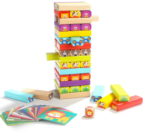Crystal High Quality Montessori Wooden Educational Tumbling Tower Toy Animal Stacking Building Blocks for Ages 2-6