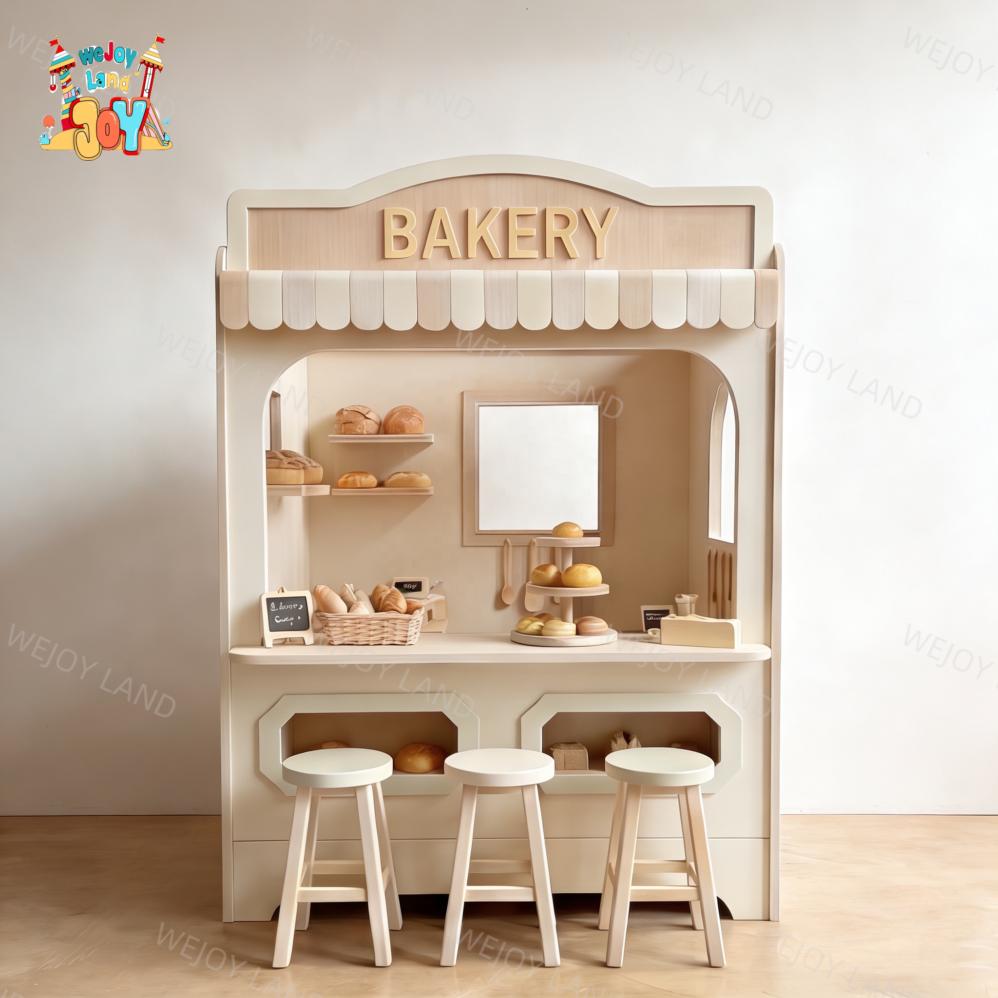 Customized Baby Wooden Pretend Bakery Colorful Playhouse Children Indoor Playground Equipment Kids Play for Play Coffee Shop