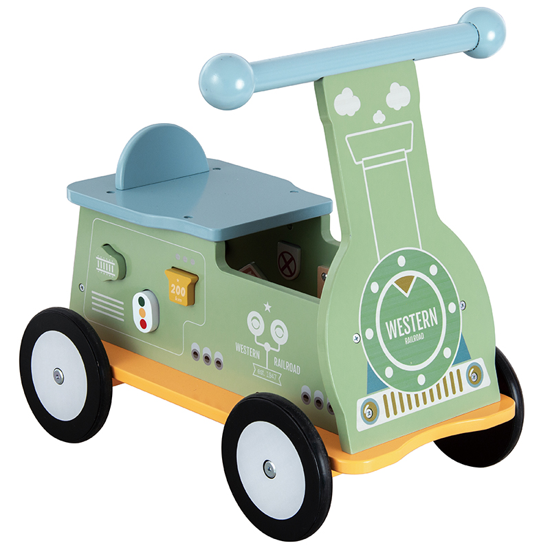 Kids Wooden Toddler Toys, Wooden Baby Four-wheel Riding, Learning and Walking Toys with Abacus and Shape Sorter