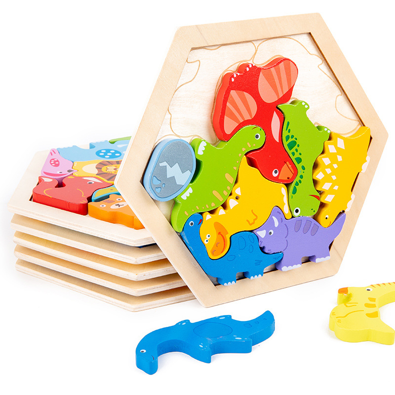 Baby Wooden Puzzle Blocks Toy Animal Fruit Traffic Jigsaw Puzzles Educational Toys 3D Puzzles For Kids Gifts