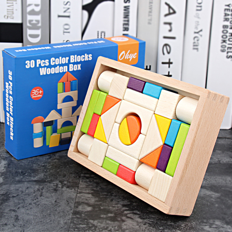 Wooden Cross-border Castle Building Blocks 40-Piece Animal Nature Theme Kindergarten Baby Toys Childrens Educational Blocks