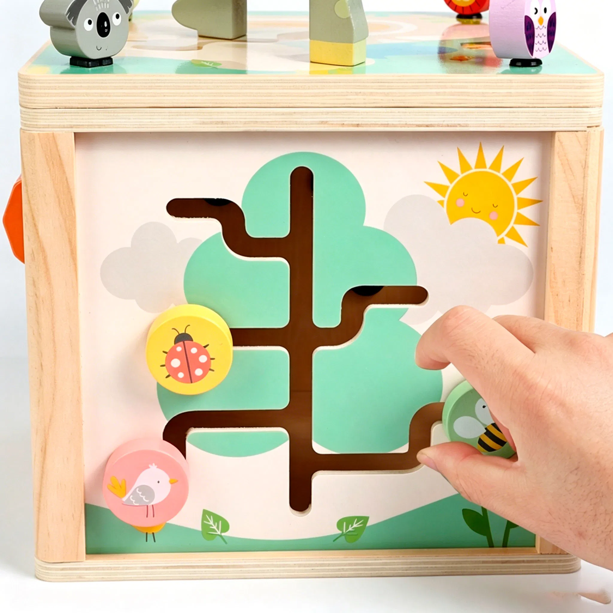 Wooden Activity Cube Bead Maze Toy for Toddlers Fine Motor Skills Development