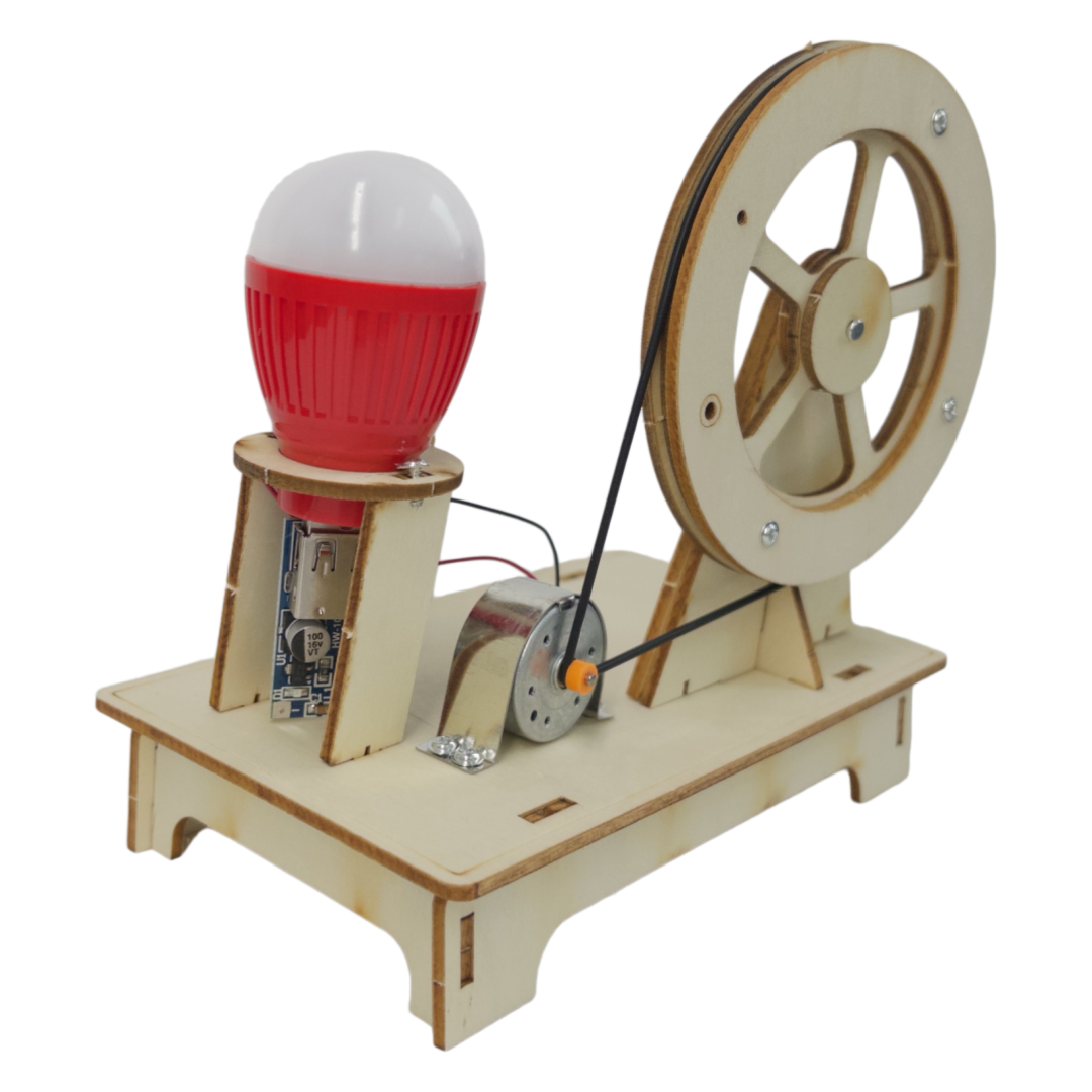 Wooden Kids DIY Hand Crank Generator Toy STEM Educational Physics Science Assembly Toy for Children