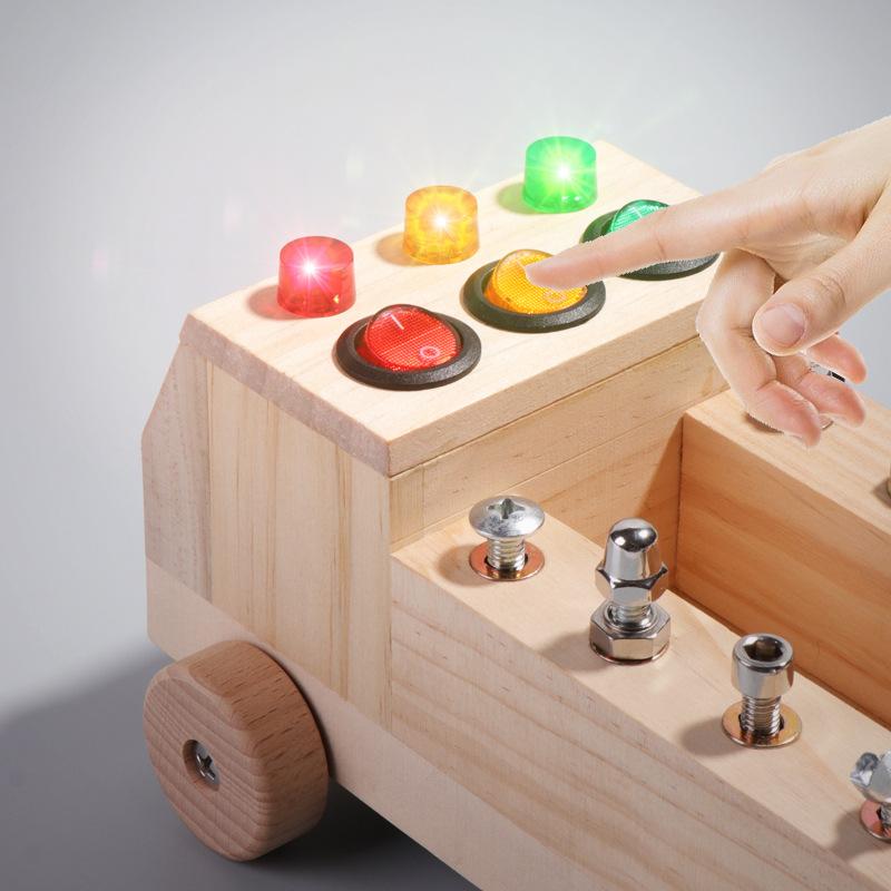 Children's Multi-Functional Busy Board Toy Set Wooden Disassembly Tool Car Screw Nut Combination Educational Pretend Role Play