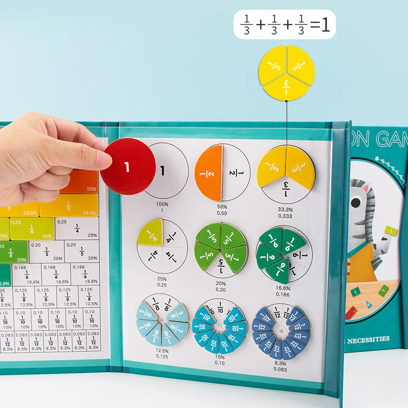 Wholesale Funny Board Game Early Education Puzzle Wooden Fraction Puzzle Magnetic Puzzle Book Kids Math Learning Toys