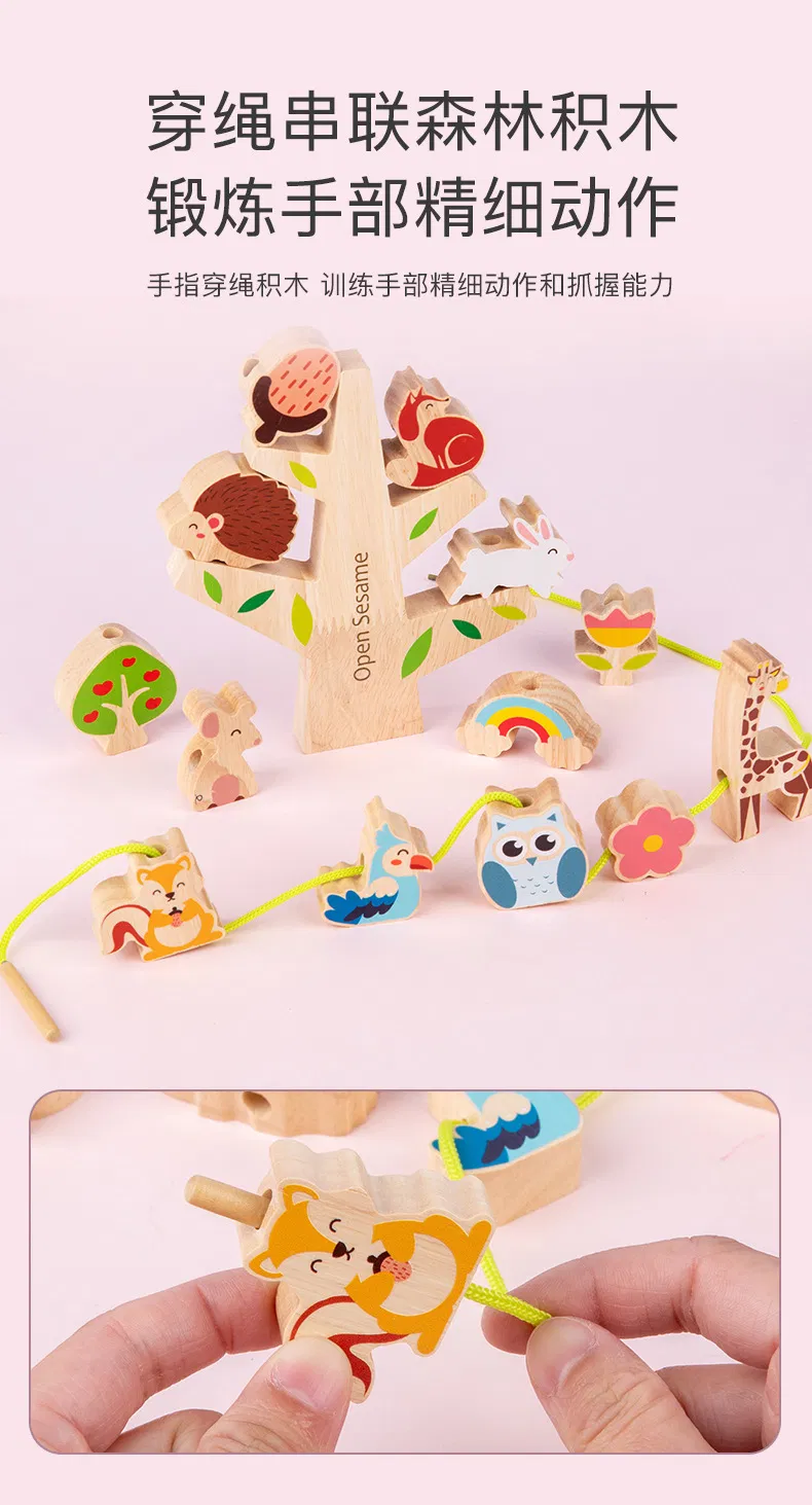 Wooden Threading Beads Toy Set Educational Kids Puzzle for Fine Motor Skills Montessori Learning Toy for Toddlers Eco-Friendly Wood Toy