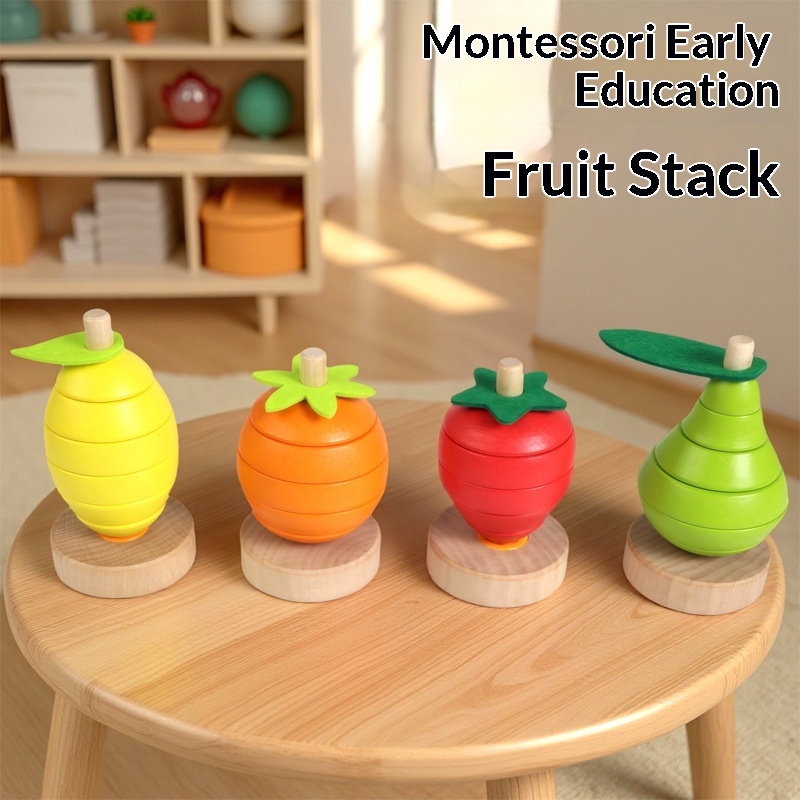 Montessori Early Education Wooden Fruit Stacking Toy Simulation Shape Toddlers Babies Cognitive Fun Educational Set Boxed