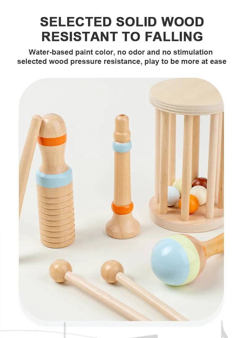 Baby Wooden Music Toy with 11-Piece Drum and Bell Educational Musical Instruments