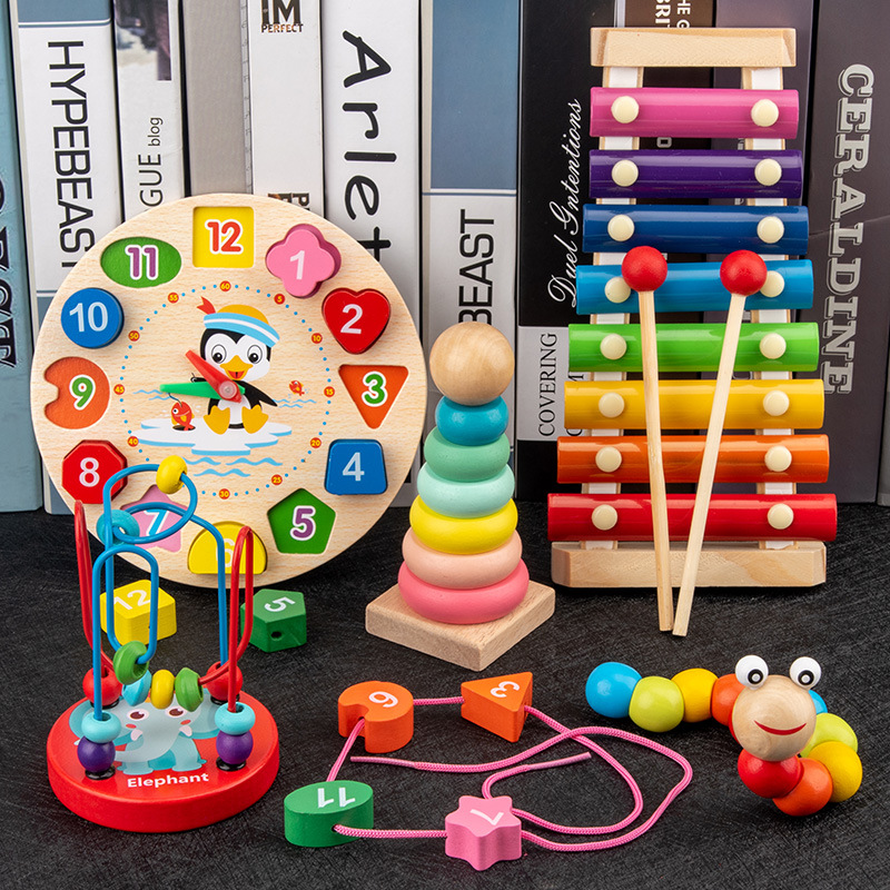 2025 Matching Stacking Building Block Puzzles Clock Musical Instrument Game Montessori Educational Learning Toys Sets for Kids