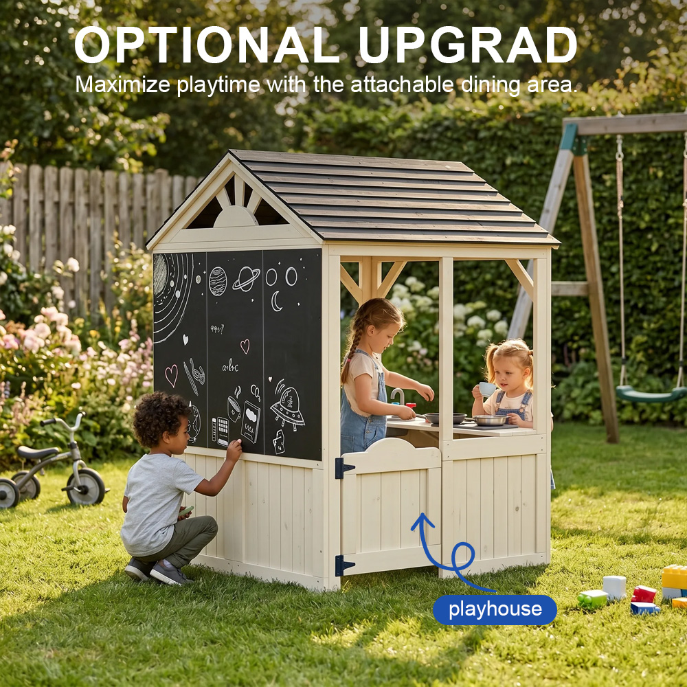 Garden Buildings Furniture Kids Playhouse Playground Role Outdoor Picnic Tables Web Swing Set Wood Wooden Play House Kitchen Toy