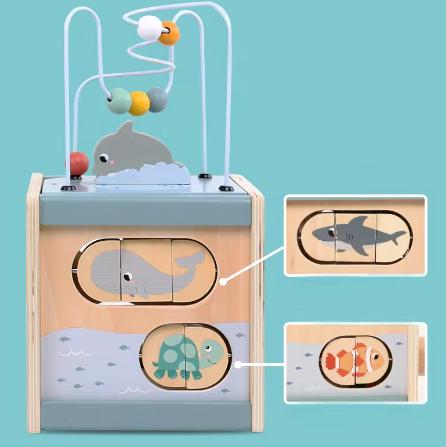 Wooden Activity Cube Early Learning Wooden Cognitive Toys Multi-functional Educational Toys
