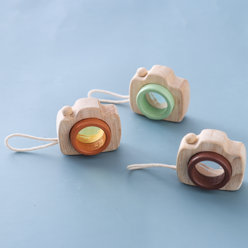 Mini Wooden Camera Toy for Kids Shatterproof PMMA Bee Eye Magic Kaleidoscope Toy Montessori Sensory Pretend Play Roleplay Camera