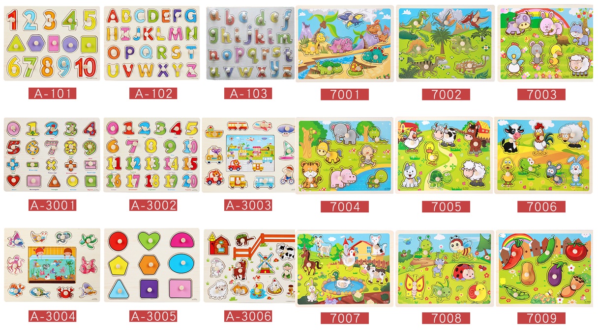 75 Design Custom Alphabet Number Animal Learning Jigsaw Wooden Peg Puzzle Board Montessori Educational Toys for Toddlers Kids