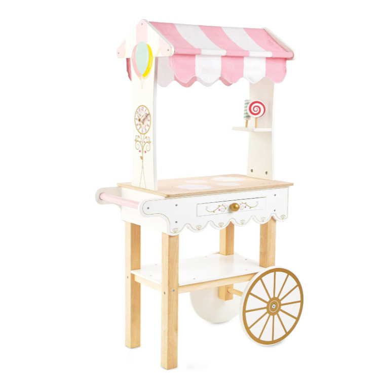 Customization Educational Wooden Toy Role Play Tea &amp; Treats Trolley Wooden Play Food Trolley