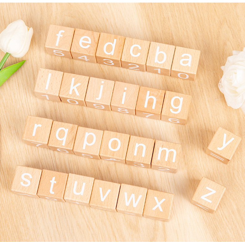 Large ABC Letter Number Building Blocks Eco-Friendly Beech Wood Infants' Cognitive Early Education Enlightenment Toy Square Icon