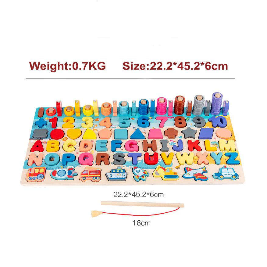 Traffic Logarithmic Board Early Education Threadable Number Shape Matching Math Cognitive Wooden Toy for Kids
