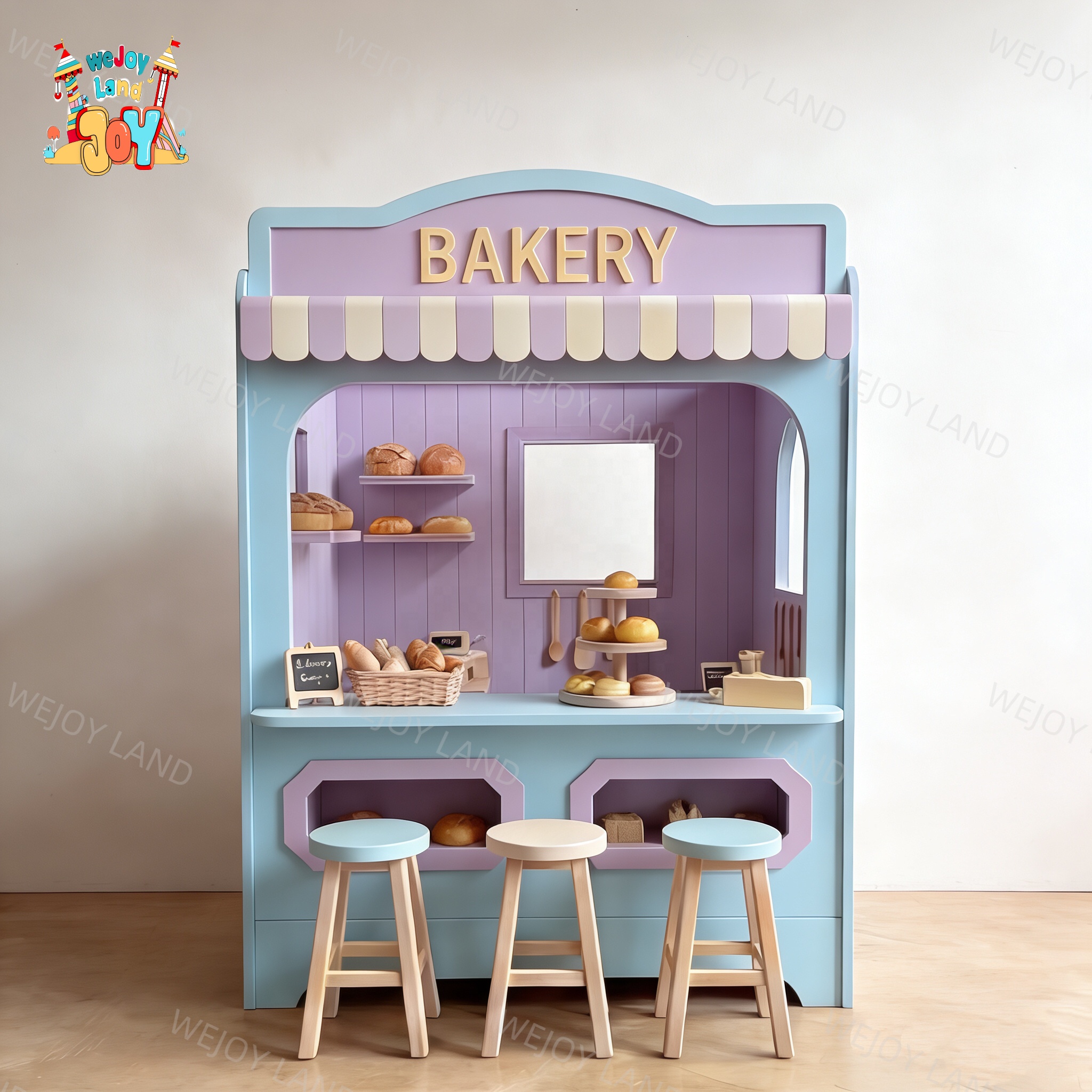 Customized Baby Wooden Pretend Bakery Colorful Playhouse Children Indoor Playground Equipment Kids Play for Play Coffee Shop