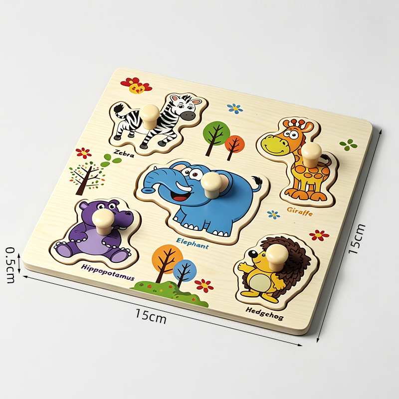 Wooden Pegged Puzzle Board For Toddlers Educational Hand Grasp Knob Puzzle With Animal Fruit Shapes Early Learning Toy For Kids