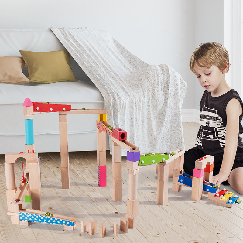Children's Ball Track Building Blocks Educational Early Childhood Toy with Wooden Construction