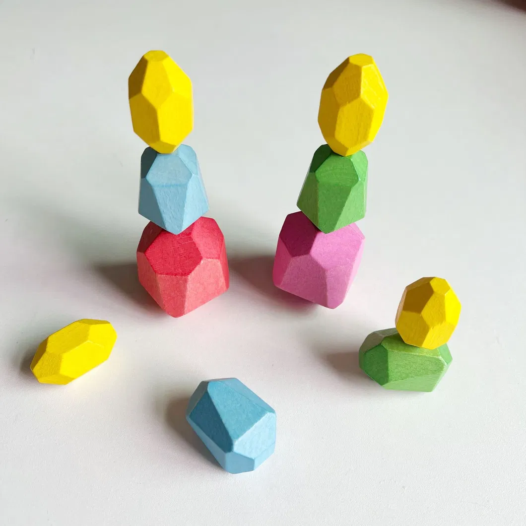 20PCS Rainbow Sorting Building Blocks Kids Stacking Rocks Balancing Wooden Stone Toys