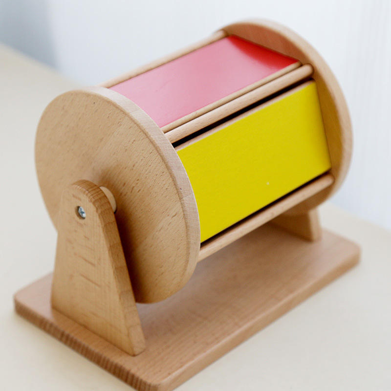 Textile Drum Wooden Visual Sensory Spinning Drum Toy