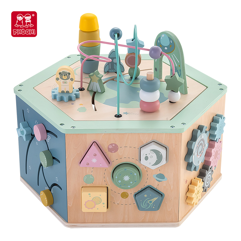PHOOHI Multi Functional Wooden Activity Cube Montessori Preschool Toys Wooden Education Toys for Kids