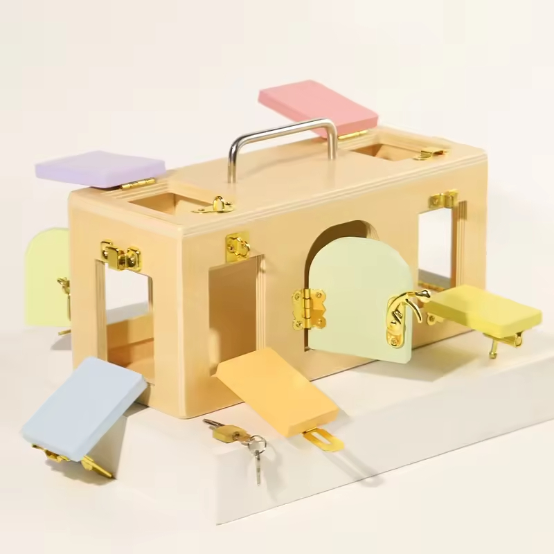 Montessori Busy Board Sensory Toy Wooden Lock Box Toys for Toddlers Fine Motor Skills Learning Playful Gift for Boys Girls