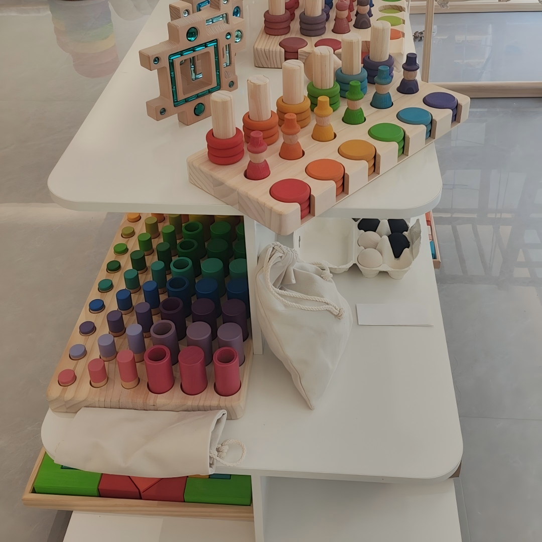 Grapat Waldorf Inspired Wooden Toys Grimms Hand Painted Rainbow Puzzle Building Block Set Montessori Educational Toys for Kids