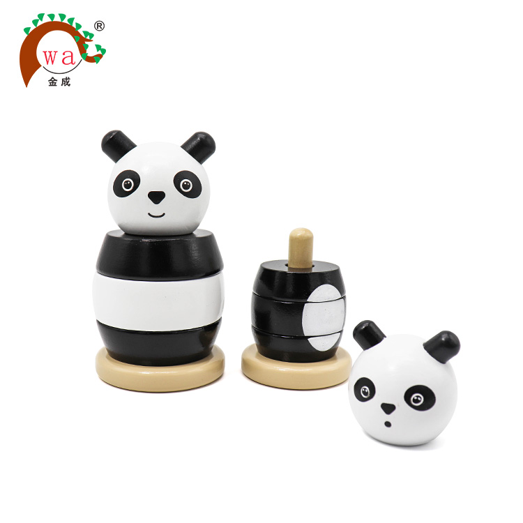 Wooden Toy Panda Family Pile Tower Stacking Set for Kids