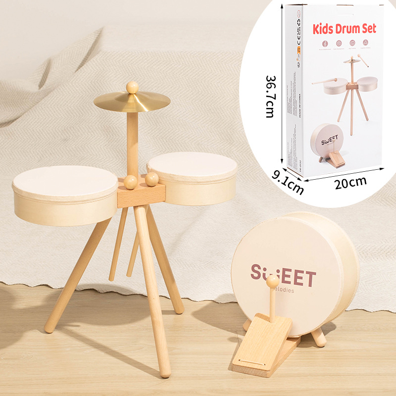 Wooden Music Drums Percussion Instruments Multi Functional Educational Drum Set With Pedals Music Toys