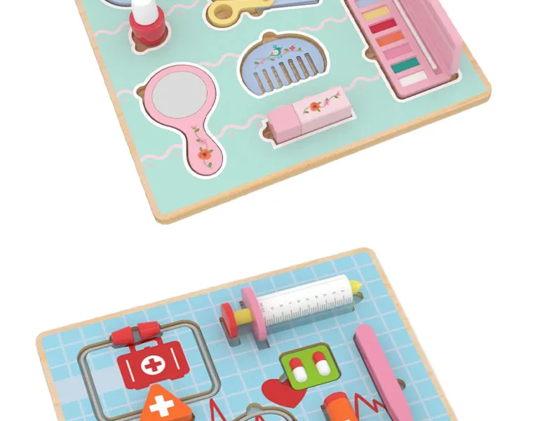 Wooden Toddler Role Play Puzzle Board, Montessori Educational Learning Toy