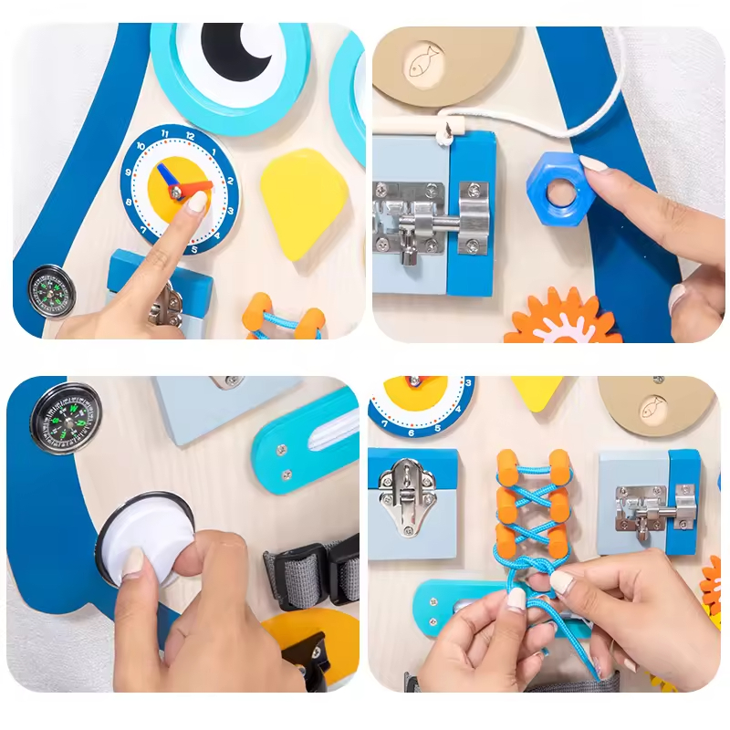 EDULAND Customized OEM/ODM Wooden Hobbies Activity Penguin Busy Board Colorful Sensory Montessori Learning Toys for Kids