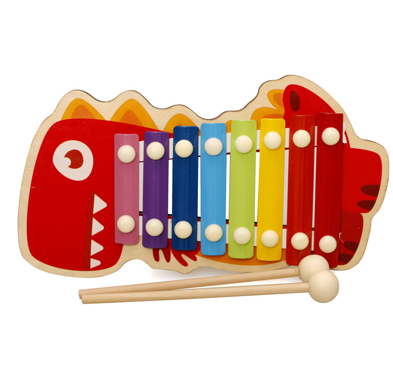 Educational Intelligence Toys Wooden Building Blocks Musical Hand Drum Animal Eight-Tone Piano Children's Toys 4-6 Years Old